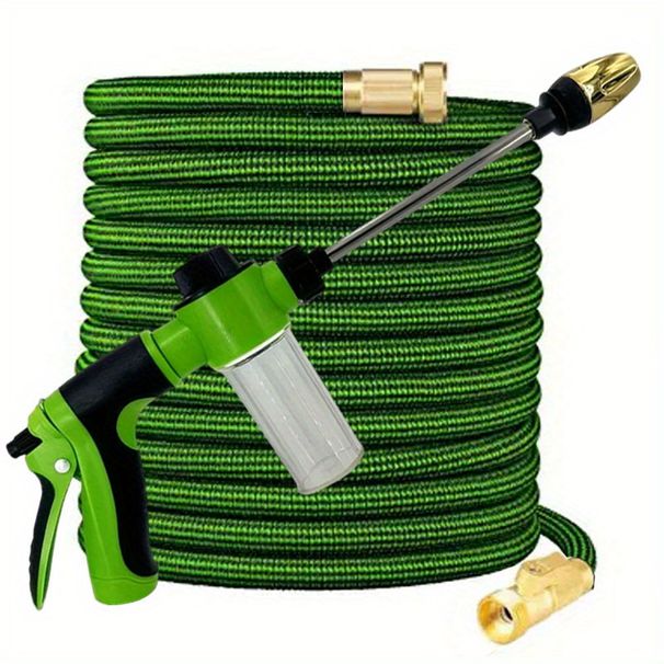 A Retractable Garden Hose Set With A High-pressure Water Gun Nozzle And US Standard 3/4-inch Connectors, Perfect For Outdoor Watering And Gardening._voghion.com