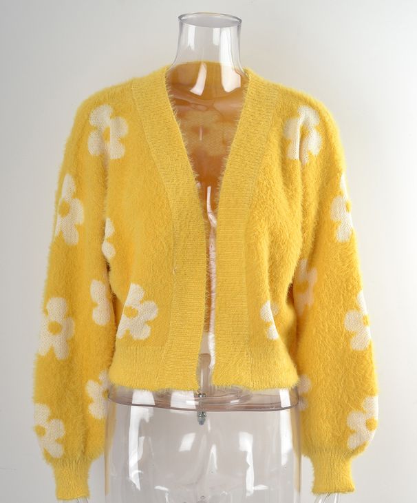 K New Short European And American Cardigan, Popular Street Fashion Knitted Sweater With Floral Pattern For Women_voghion.com
