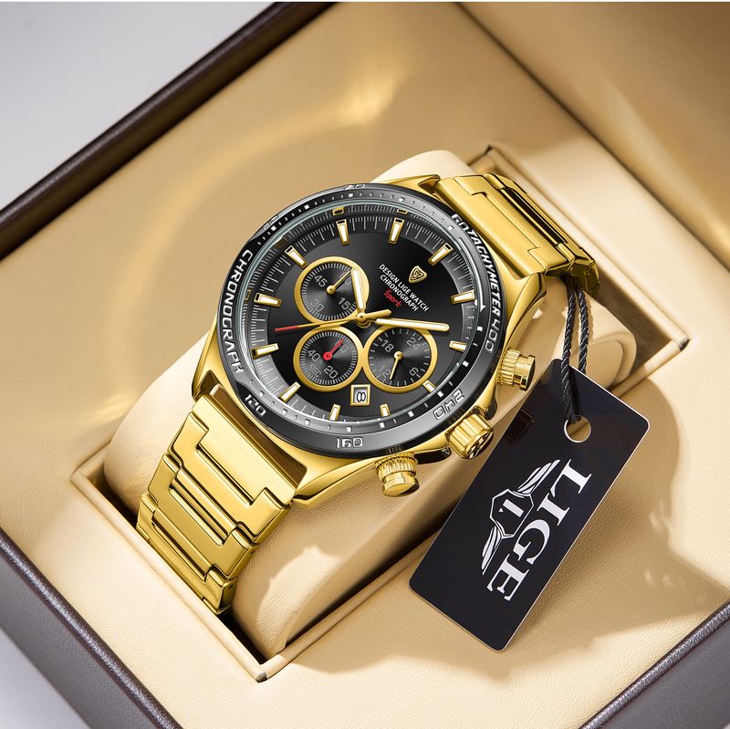 Montre à quartz multifonctionnelle haut de gamme pour homme, grand cadran, trois aiguilles, six broches, bande d'acier_voghion.com