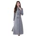 Women's Long Wool Coat With Belted Waist, Double-Breasted Lapel, Oversized Fit, Knee-Length Warm Winter Trench Coat In Grey & Black (Sizes M-4xl)_voghion.com