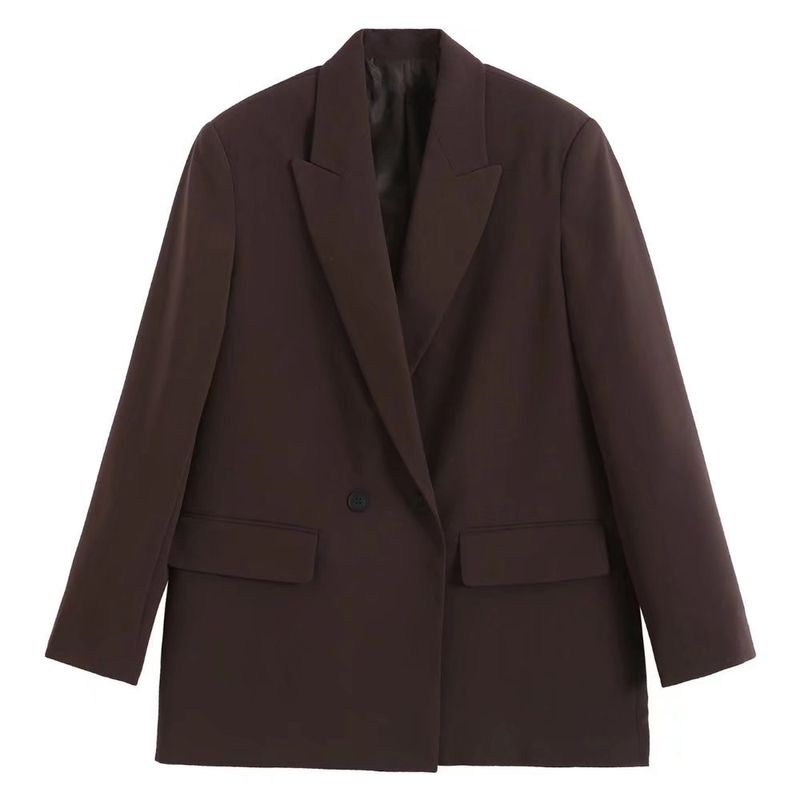 TRAF femmes mode Double boutonnage ample Blazer manteau Vintage à manches longues poches vêtements d'extérieur pour femmes Chic Veste_voghion.com
