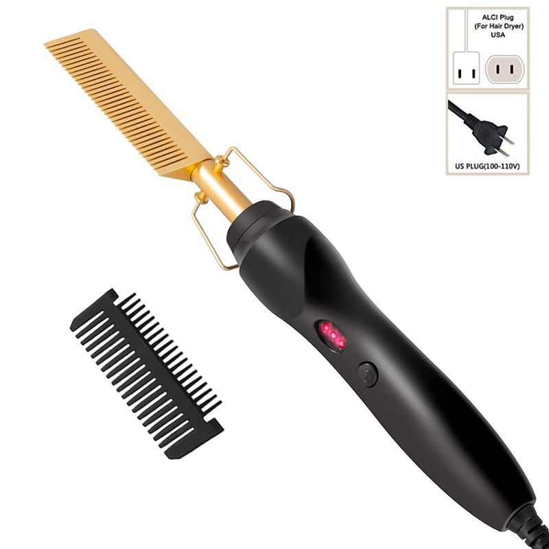 2 In1 Hot Comb Hair Straightener Electric Heating Comb Fast Heating Portable Travel Anti-Scald Beard Straightener Press Comb YCDC_voghion.com