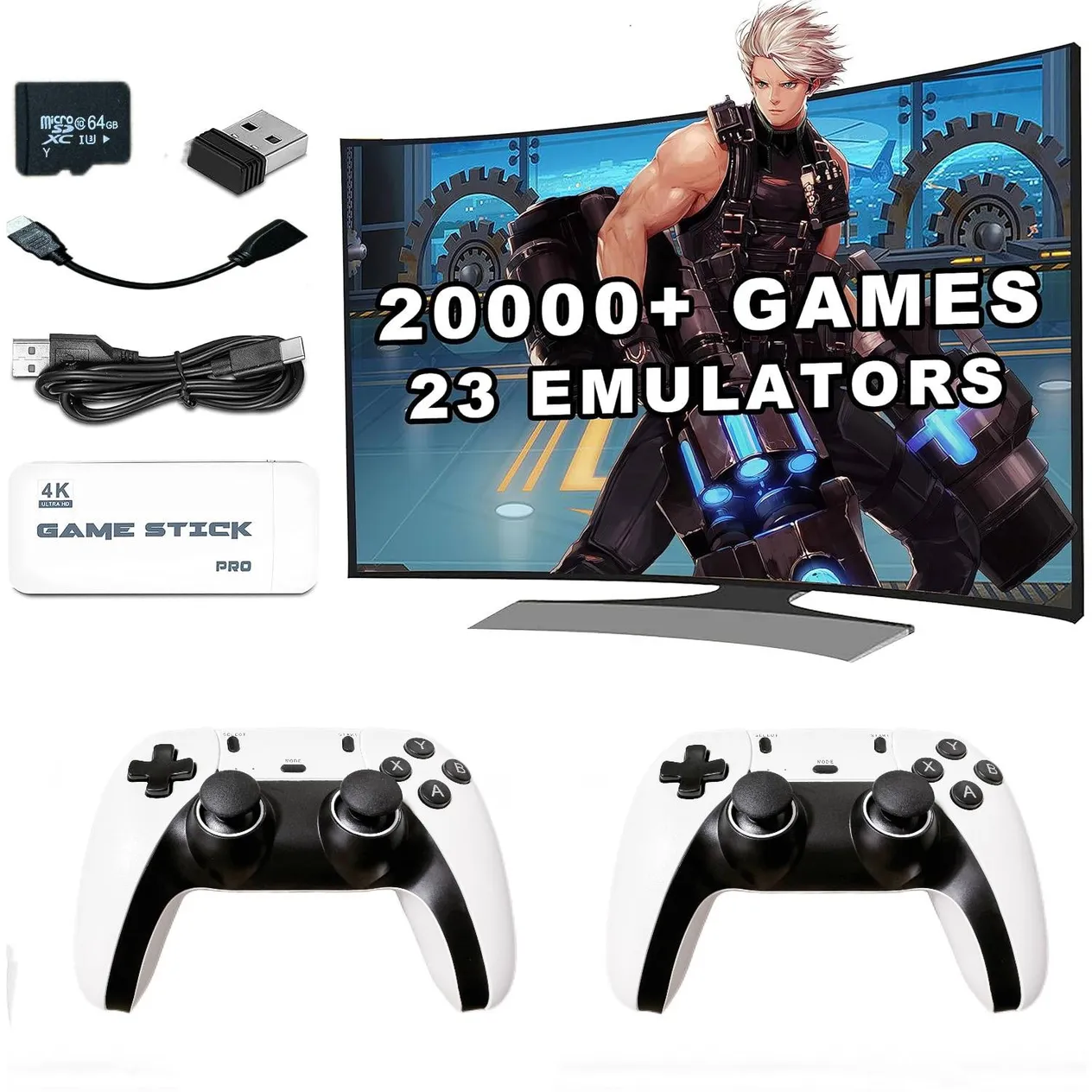 Herná konzola Retro Game Stick, 4K HDMI výstup a bezdrôtový ovládač s 20 000+/30 000+ hrami, arkádová herná konzola (64G/128G)_voghion.com