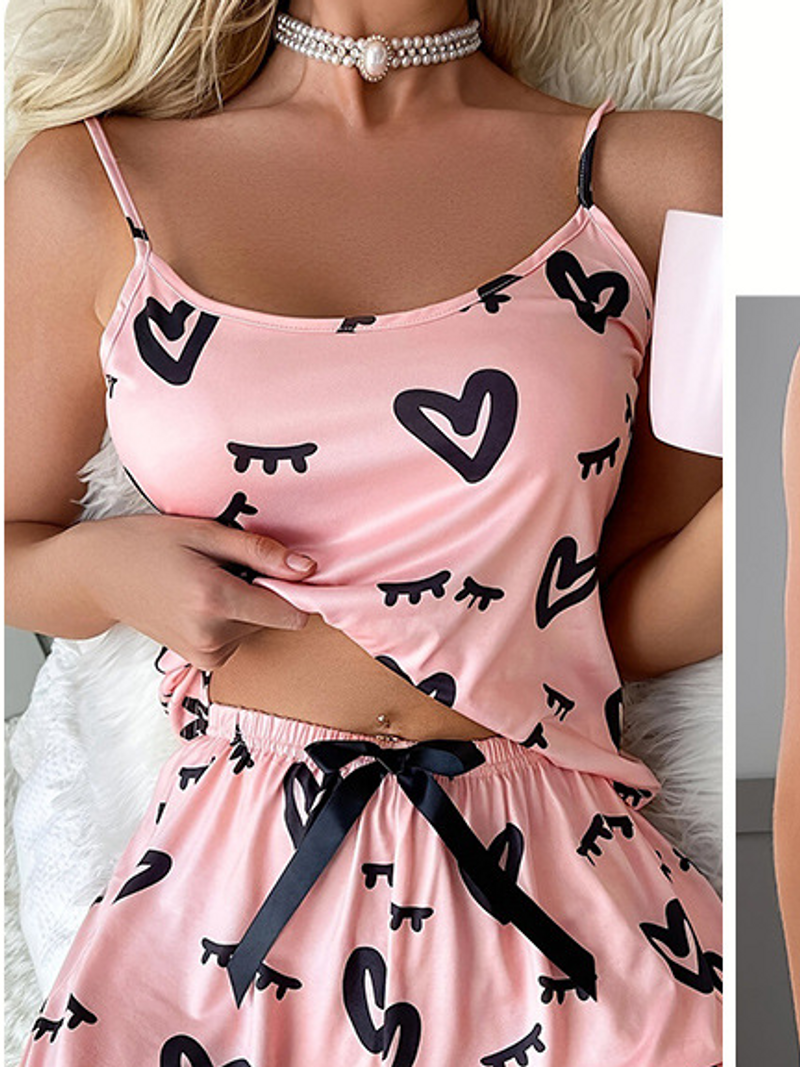 Kvinders Nattøj Skønhed Pyjamas Sæt Printede Suspender Shorts Hjemmetøj Pyjamas_voghion.com