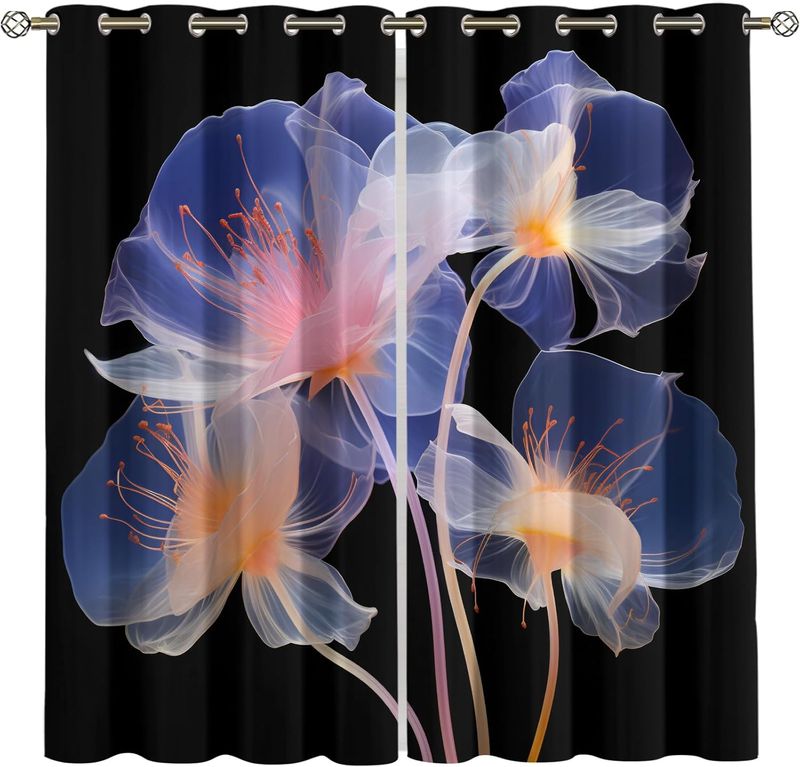 Abstract Of Transparent Blue Flower Pistil Blackout Curtains, Patterned Curtains, Thermal Insulated Blackout Curtains For Banquet Hall Theater Cafe_voghion.com