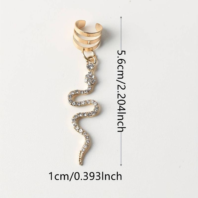 Stylish Rhinestone Snake-shaped Hair Rings, Open Metal Hair Clips For Hot Girl Photo Shoots & Braiding_voghion.com