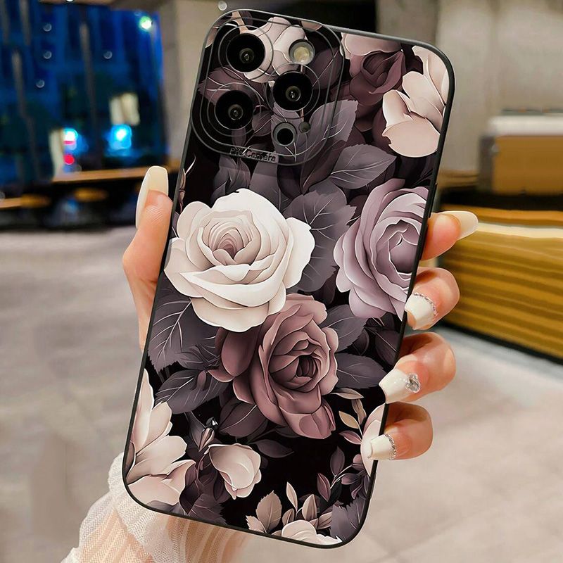 Telefonhülle mit Blumenmuster-Design für iPhone 16 15 14 Pro Max 13 12 11 XS X XR 7 8 Plus SE2022 SE3 Stoßfeste weiche Silikonhülle_voghion.com