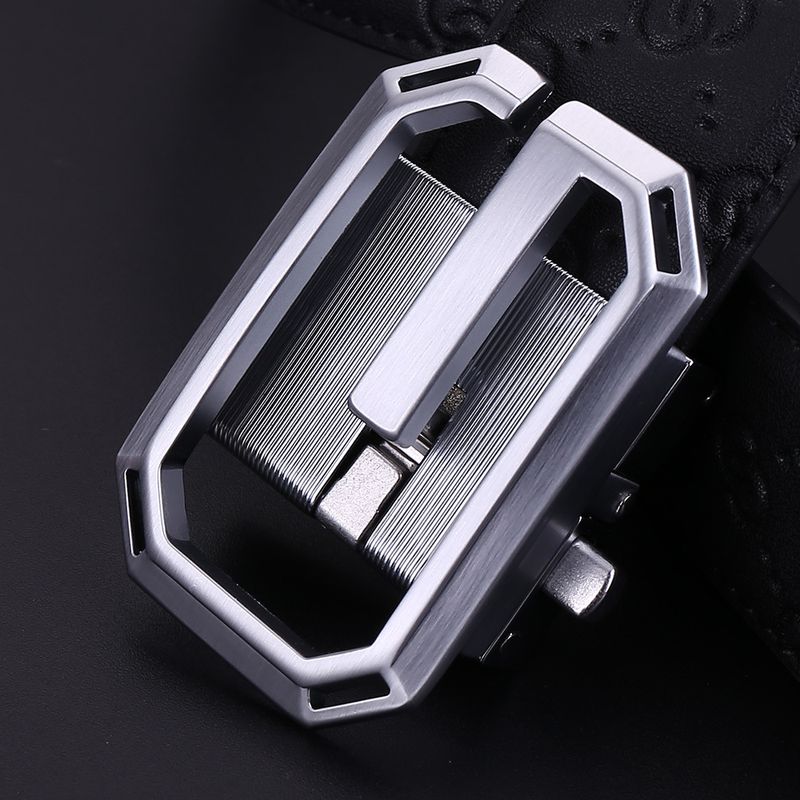 High-end business casual belt Men's genuine leather belt Automatic buckle belt Cowhide simple and versatile_voghion.com