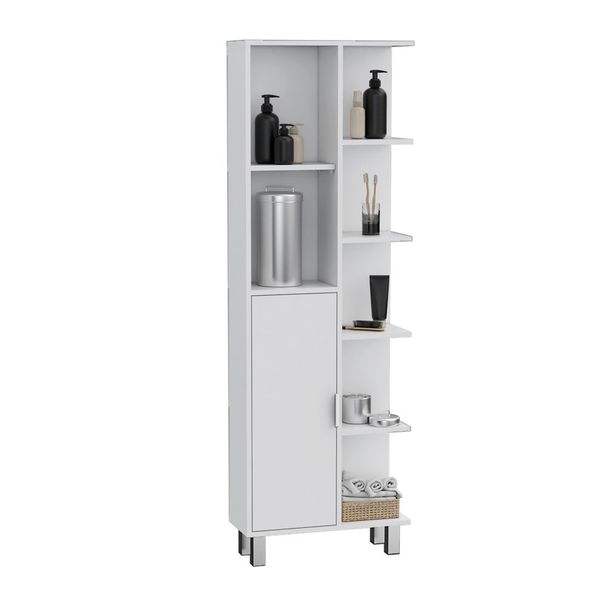 Mott Linen Bathroom Cabinet With Seven Open Shelves, One Drawer And Four Legs_voghion.com