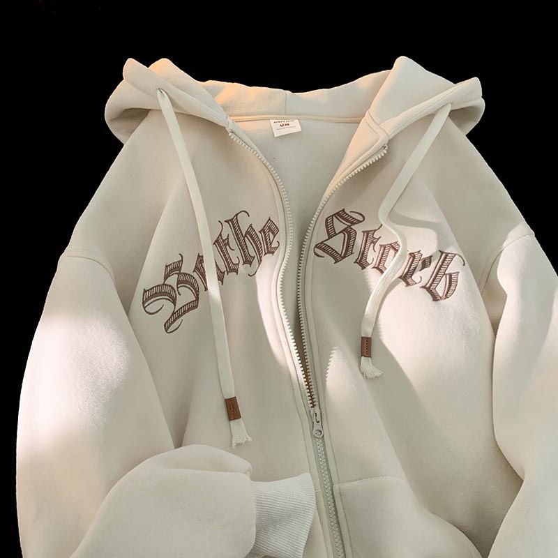 Women's Clothing Milk apricot sweater cardigan women lazy style hooded jacket oldschool design niche baseball uniform_voghion.com
