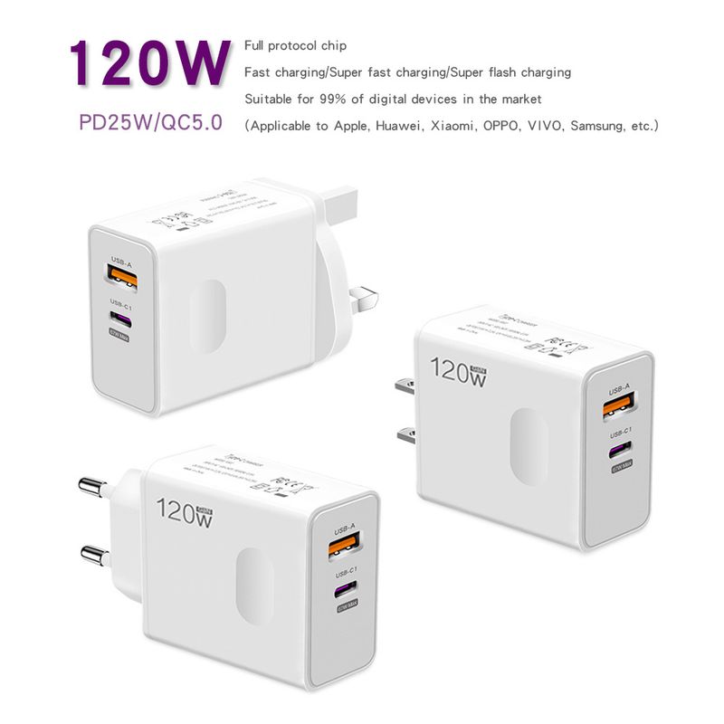 120W Supersnelle Flash Britse Standaard Telefoonlader Geschikt voor Apple 15 Huawei Xiaomi Oplaadkop_voghion.com