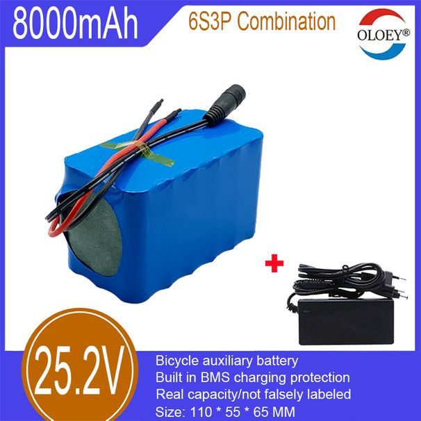 25,2V lithium-iontová baterie, kombinace 6S3P, 8000mAh, vestavěná ochrana nabíjení BMS, používaná v elektrických kolech, motorkách s točivým momentem a dalších oblastech._voghion.com