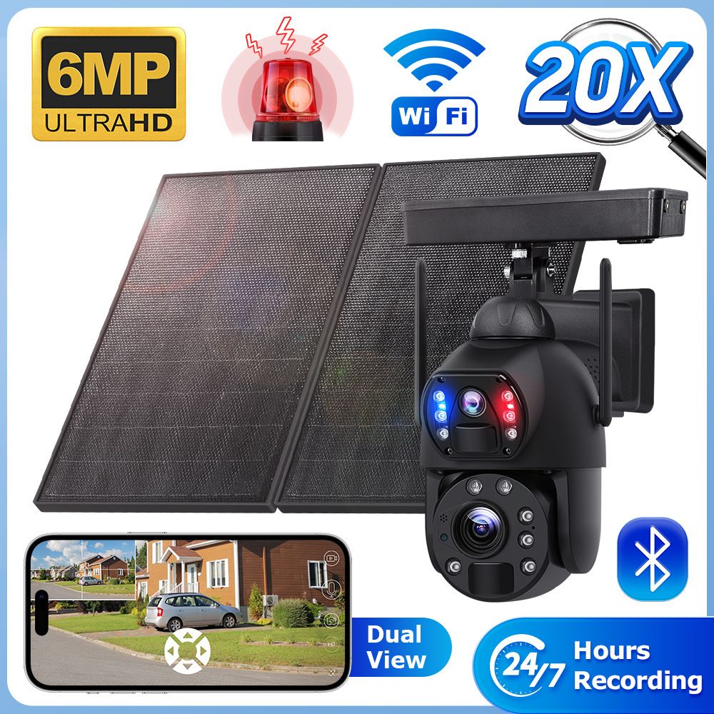 Outdoor Solar 4G Security Camera - Dual-Lens HD Surveillance Low Power Consumption Weatherproof Night Vision AI Motion Detection Wireless Monitoring_voghion.com