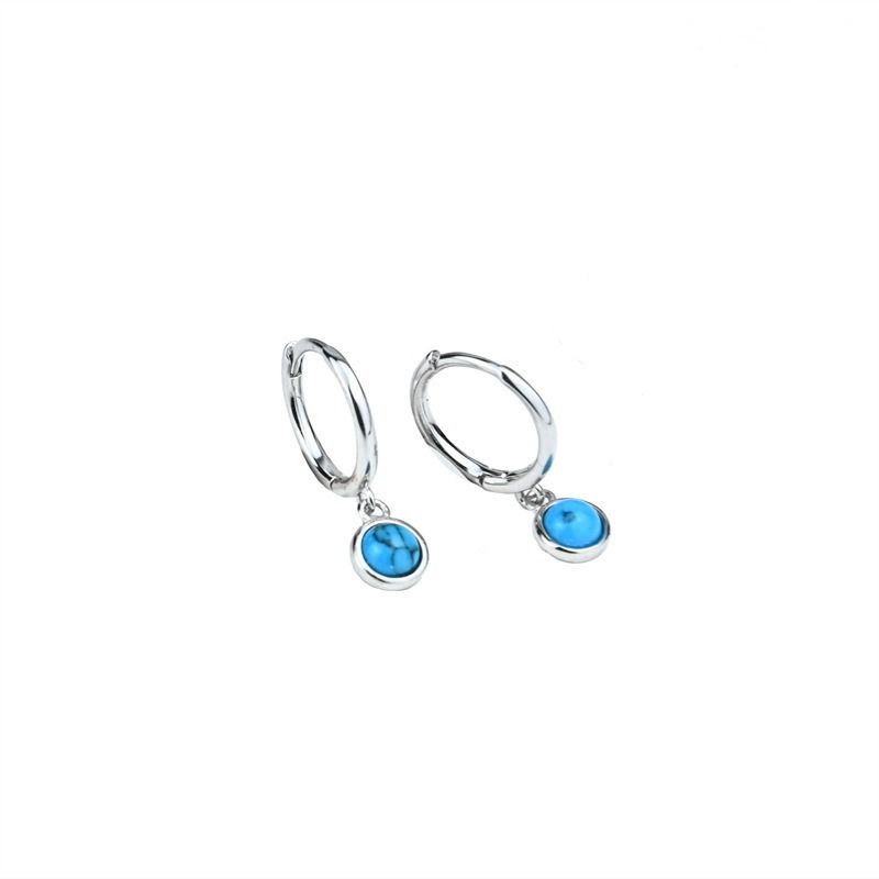 Vintage Turquoise Drop Earrings For Men & Women - Handcrafted S925 Silver-Plated High Street Hoop Earrings With Distressed Finish_voghion.com