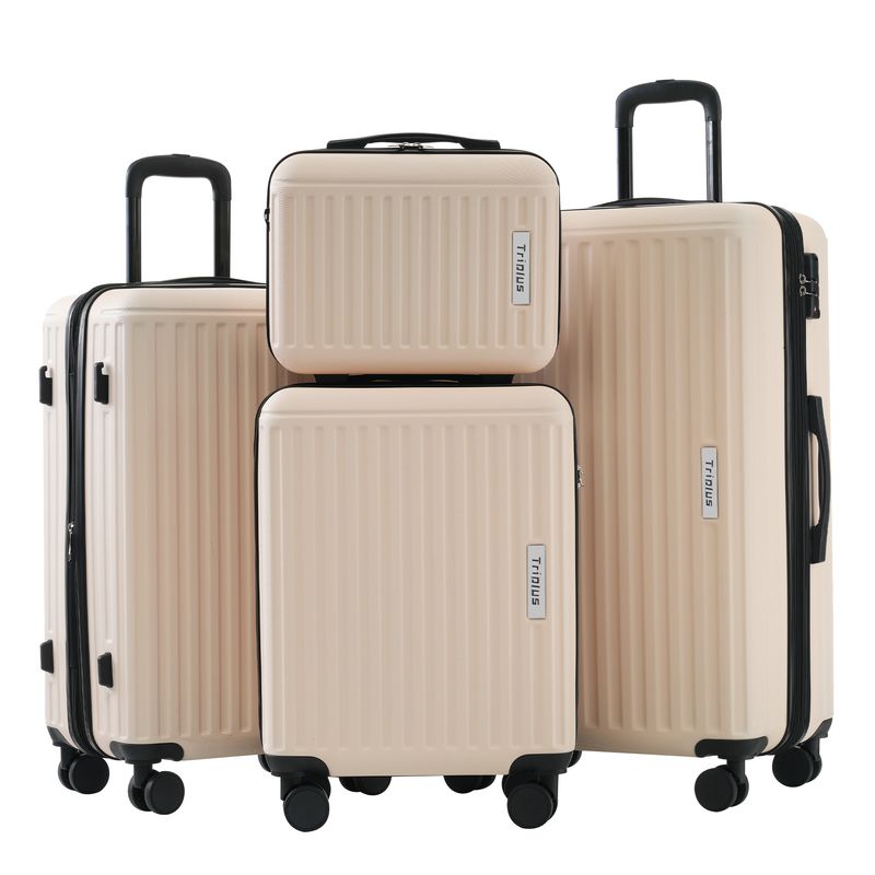 Koffer-Set, S-M-L-XL-Set, Gepäck Mit Kosmetiktasche, Hartschalen-Koffer, Rollkoffer, Reisekoffer, Handgepäck 4 Rollen, ABS-Material, TSA Zollschloss, Beige_voghion.com