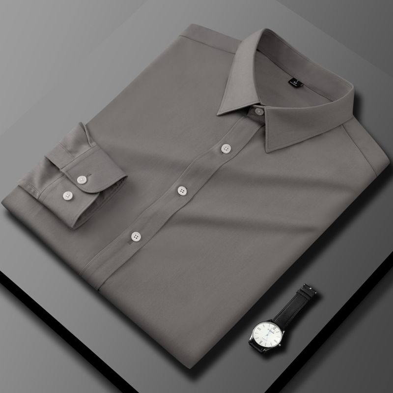 2023 New Light Luxury Long sleeved Business Casual No iron Silk Smooth High end Feel Handsome Versatile Men's Shirt_voghion.com
