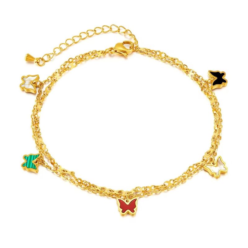 Cavigliera da donna alla moda semplice in acciaio inossidabile con farfalla colorata, gioiello per il piede, nicchia, sensazione di alta qualità_voghion.com
