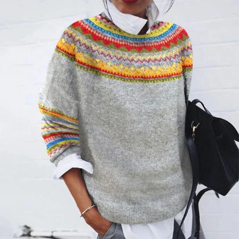 Dammekleeder Musterdrock Fraepullover mat ronnem Hals, mëllen Touch, Casual Jackett, gestrickte Pullover, Pullover Moud_voghion.com