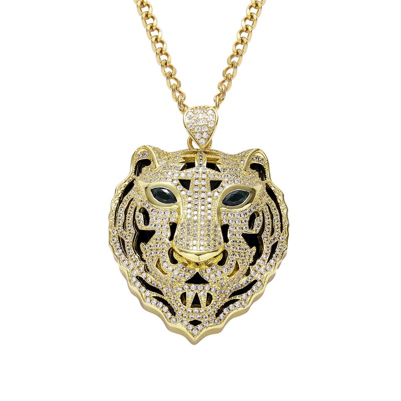 Unisex Hip Hop Accessories Tiger Pendant Agate Zircon Tiger Year Zodiac Hip Hop Pendant Men's Necklace_voghion.com