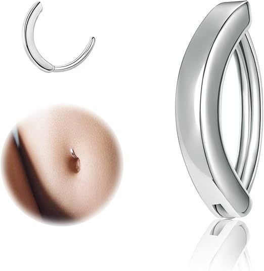 Anillo de ombligo curvo con incrustaciones de cobre y circonita en forma de corazón y gota de agua, ¡en oferta!_voghion.com