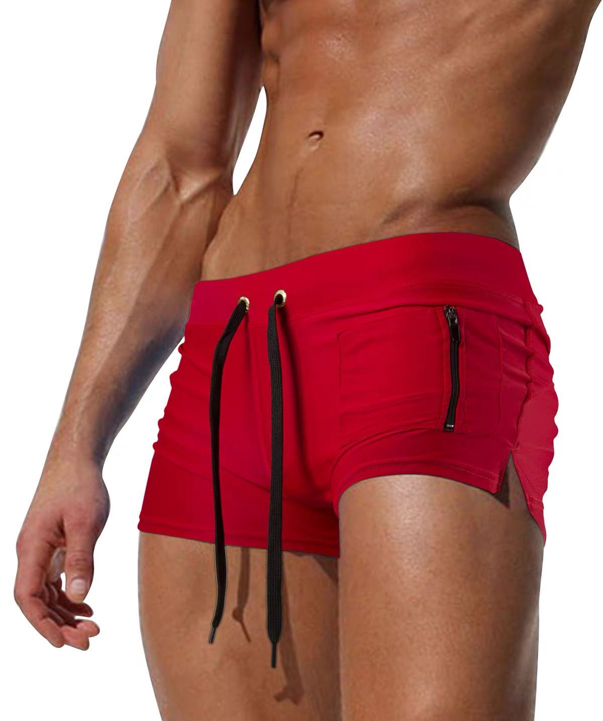 Boxer da bagno sexy da uomo, a vita bassa, con tasche laterali, taglie forti, ad asciugatura rapida_voghion.com