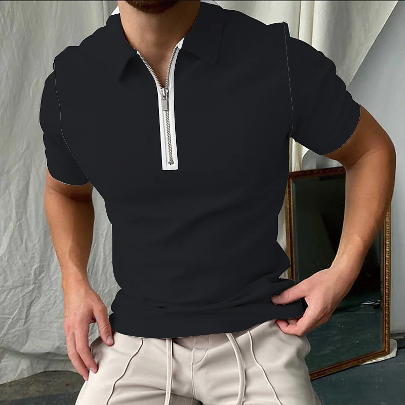 Herren Kurzarm Poloshirt Reißverschluss Design Revers 3D Poloshirt Herren Street Casual Fashion Herrenoberteil_voghion.com