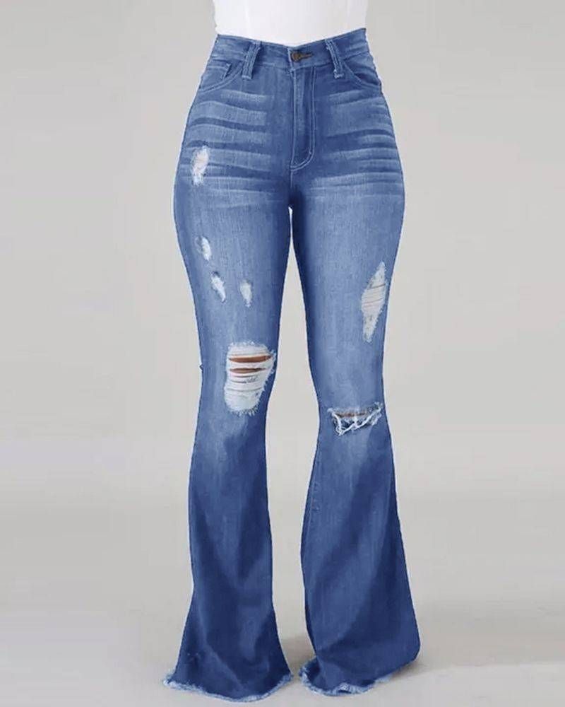 New High Waist Ripped Flared Jeans For Women Fashion Slim Hip Lift Stretch Denim Pants Street Casual Female Trousers S-3XL_voghion.com