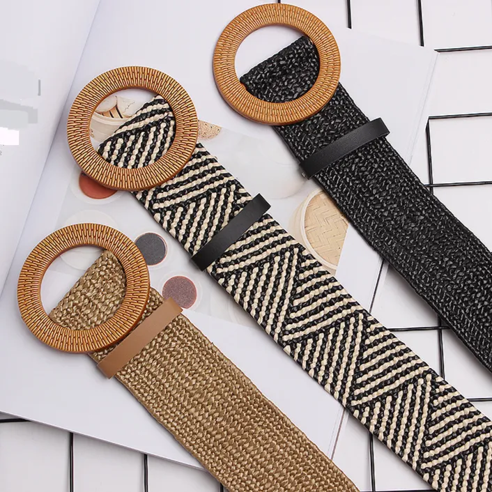 Women Braided Belts Summer Fashion Braided Elastic Belt Women's Decorative Dress Wide Waist Elastic Belt Free Of Punching Belt_voghion.com