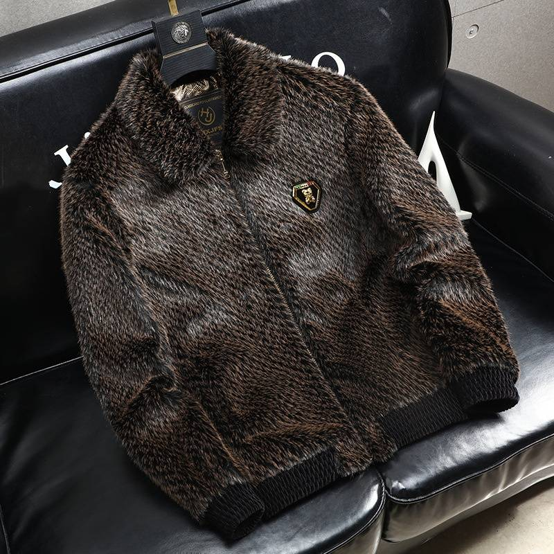 Men's Stylish Winter Jacket With Graphene Lining, Faux Mink Fur Collar, Zipper Closure & Ribbed Cuffs For Warmth & Comfort (Black, Coffee)_voghion.com