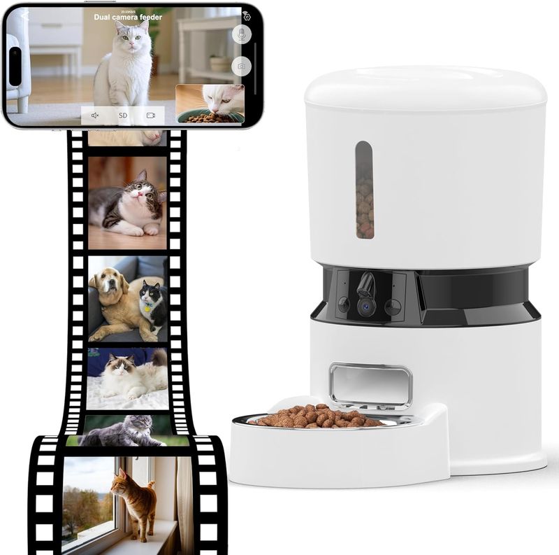 Automatic Cat Feeder With 2 Cameras 1080P HD With NightVision Pet Food Dispenser Two-Way_voghion.com
