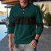Men's Waffle Knit Contrast Color Long Sleeve Polo Shirt - Relaxed Fit Casual Button Down Collar Shirt For Autumn_voghion.com