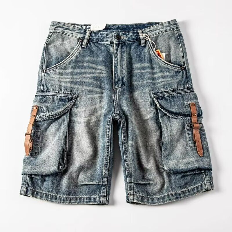 Pantaloncini in denim invecchiato lavato pesante stile abbigliamento da uomo_voghion.com