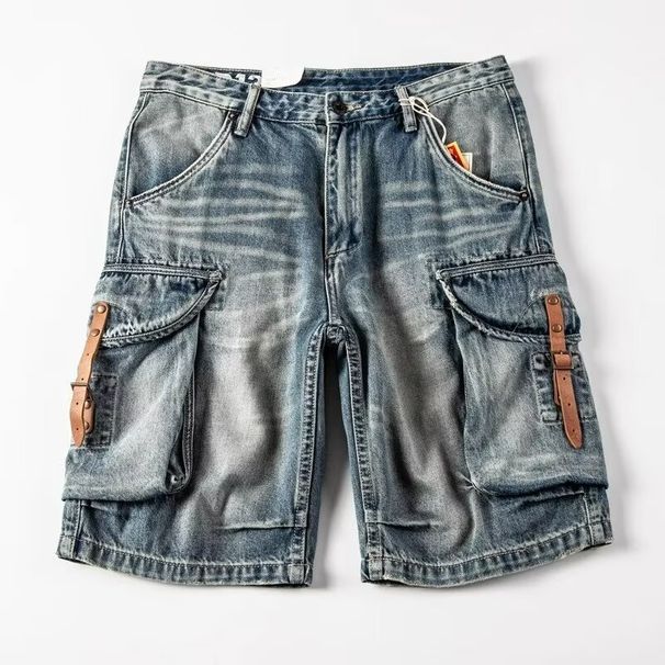 Pantaloncini in denim invecchiato lavato pesante stile abbigliamento da uomo_voghion.com