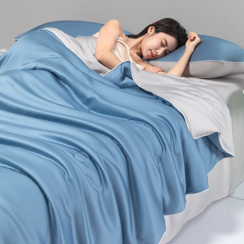 Cooling Washed Silk & Tencel Summer Duvet - Lightweight Air Conditioning Blanket With Dual-Fabric Design_voghion.com