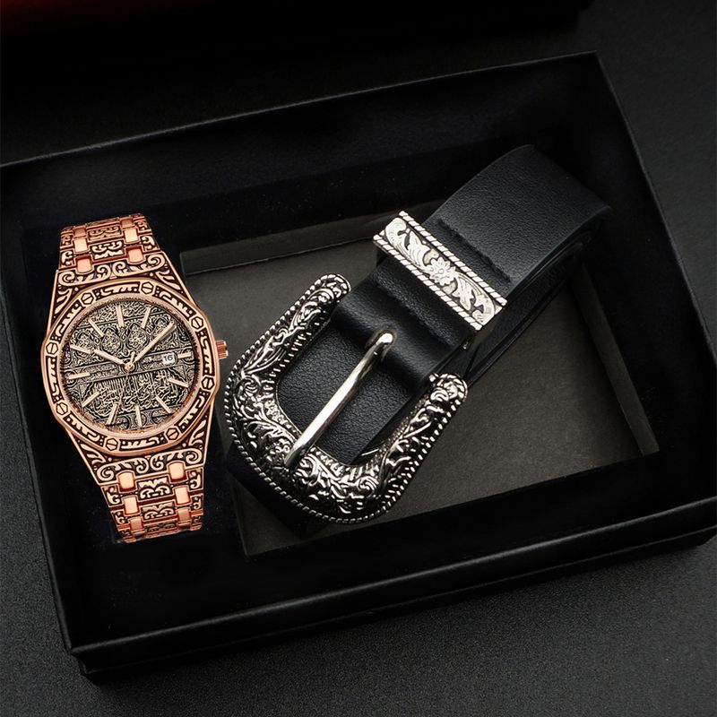 Business Souvenirs Ledergürteluhr Herren Quarzuhr Vatertagsgeschenkset_voghion.com
