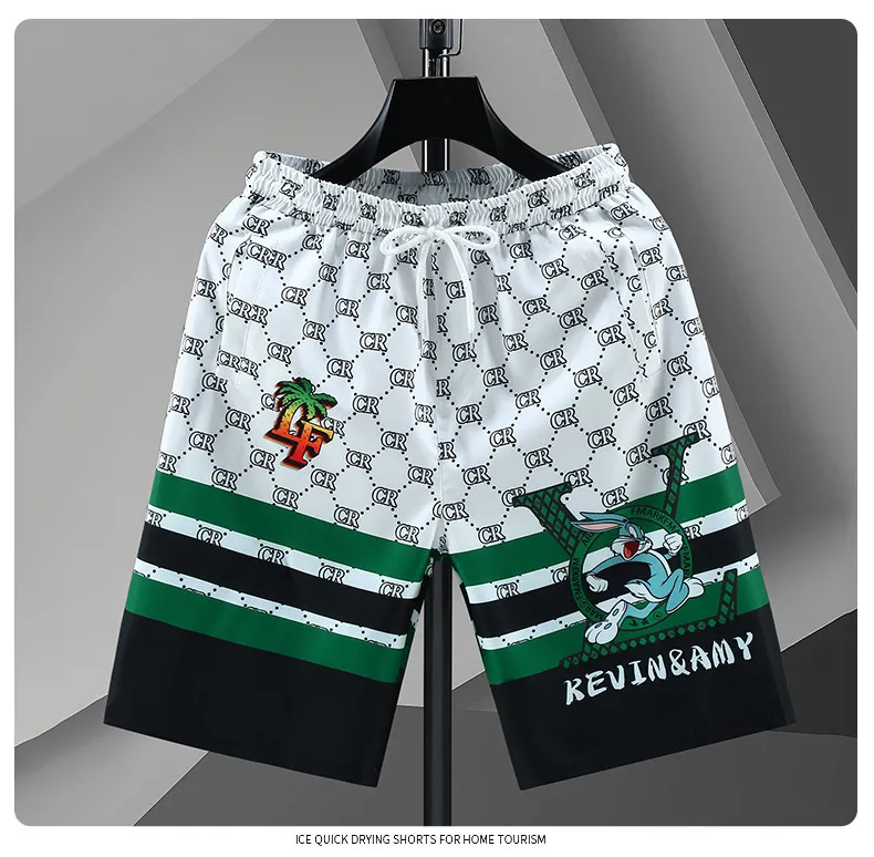 Shorts décontractés en soie de glace européenne marque de mode pour hommes vêtements d'extérieur minces 2023 nouveaux capris de plage de sport pour hommes_voghion.com