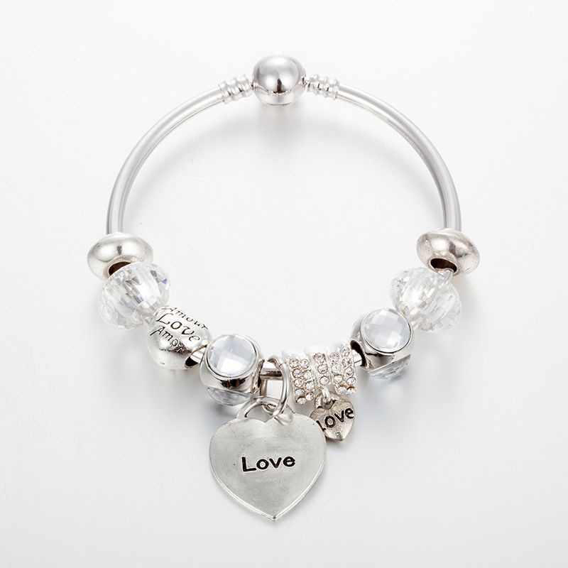 Hoge kwaliteit galvaniseren kleurbehoud oude zilveren armband macroporeuze legering kralen liefde hanger vriendinnen armband goede vriend cadeau_voghion.com