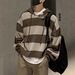 Men's Oversized Striped Hooded Knit Sweater - Long Sleeve Pullover With Button Detail For Autumn & Winter_voghion.com