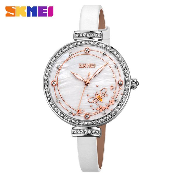 Time Beauty SKMEI Orologio da donna con quadrante con texture a conchiglia e scala intarsiata con diamanti, elegante orologio da donna al quarzo casual con cintura_voghion.com