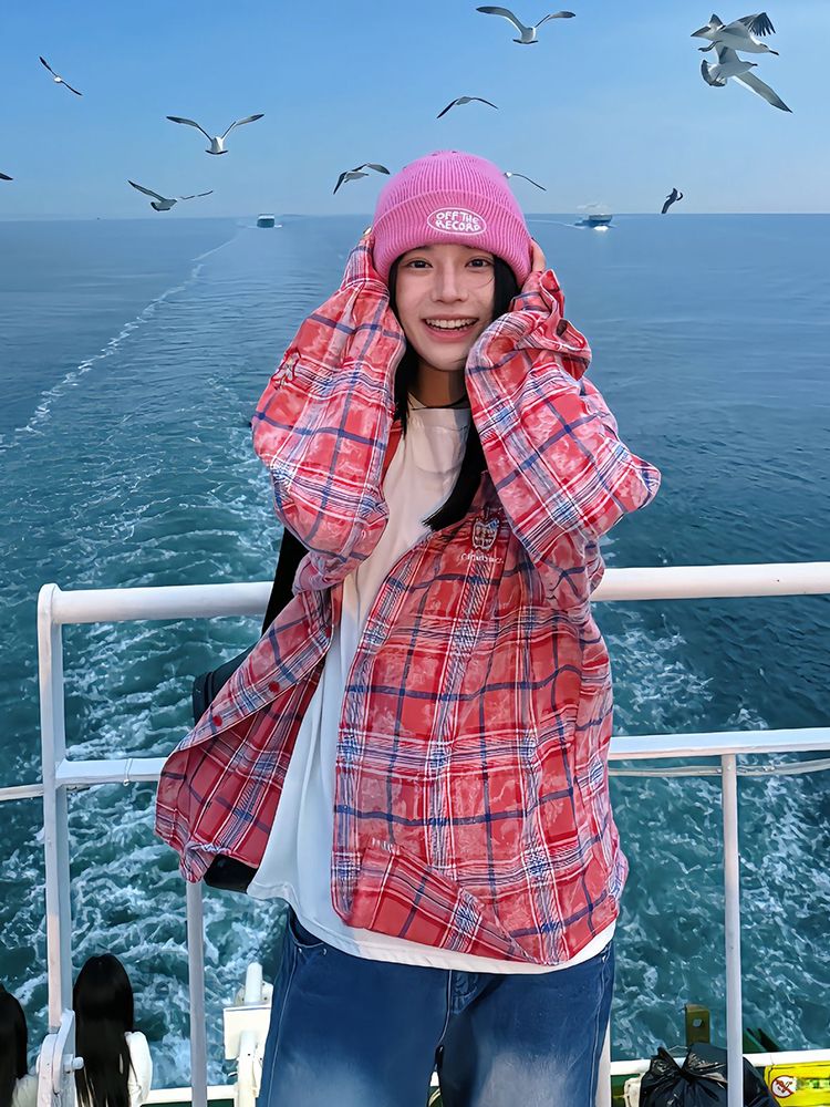 Nicebad Rot besticktes Karohemd für Damen, lockerer und lässiger Stil, Herbstmusterhemd, Jacke im amerikanischen Stil_voghion.com