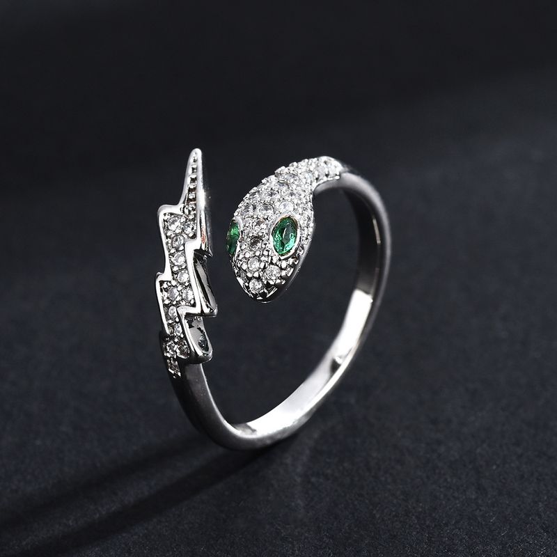 Hip Hop Full Diamond Trendy HipHop Lightning Serpent Year Of The Snake Limited Edition Ouroboros Open Ring Unisex_voghion.com