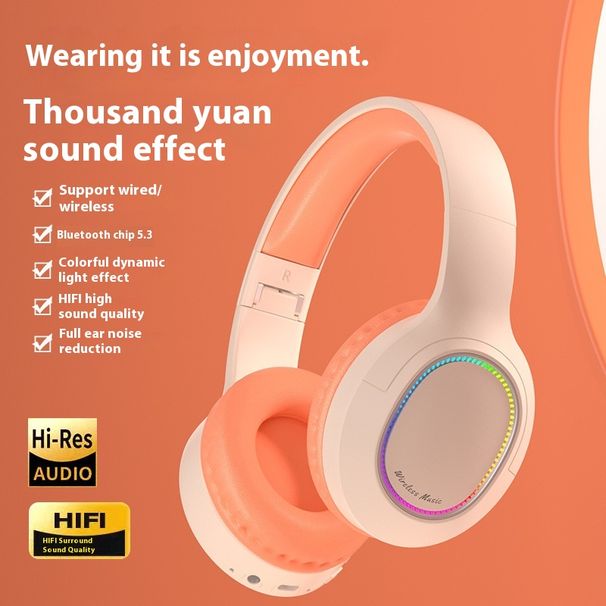 Headworn 5.3 Bluetooth earphones with noise reduction and heavy bass, wireless foldable earphone card insertion game_voghion.com