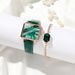 Temperamental and fashionable emerald small square watch with crocodile pattern belt quartz watch + rhinestone pendant jewelry set_voghion.com