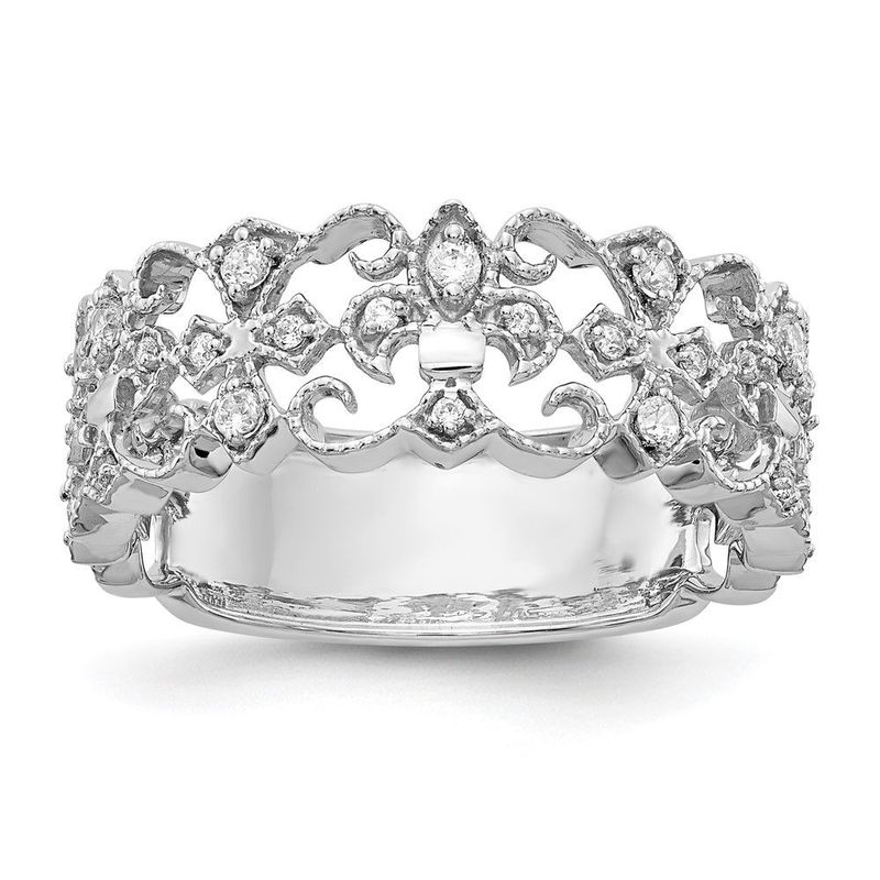14k White Gold Diamond Fleur-de-Lis Ring_voghion.com