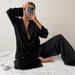 Women's satin T-button nightgown pajama pants Solid color home set loose pajamas_voghion.com