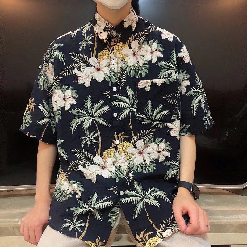 Chemise hawaïenne décontractée à manches courtes pour hommes, ample, tendance, à fleurs, été_voghion.com