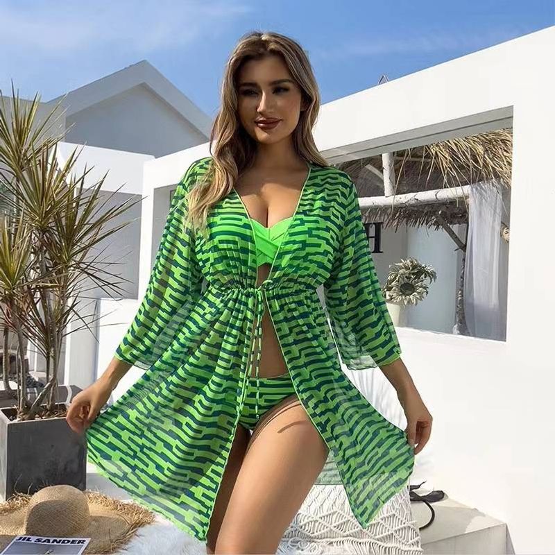 2024 New European and American Bikini Three piece Swimsuit Long sleeved Sunscreen Cover Up Swimsuit_voghion.com