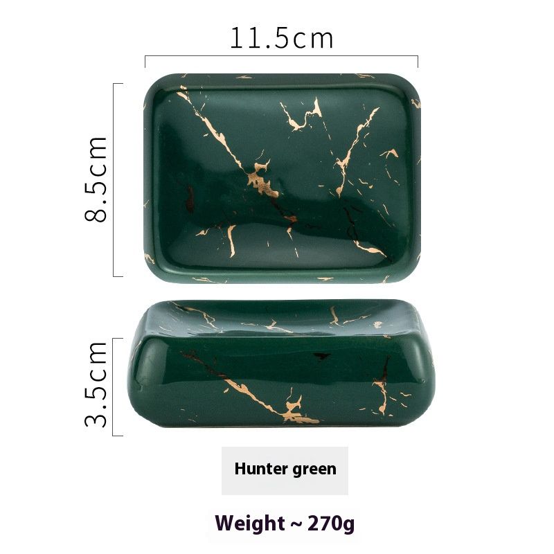 Premium Ceramic Soap Dish – Glossy Marble-Pattern Soap Tray For Hotels, Spas & Modern Bathrooms (Black/White/Emerald)_voghion.com