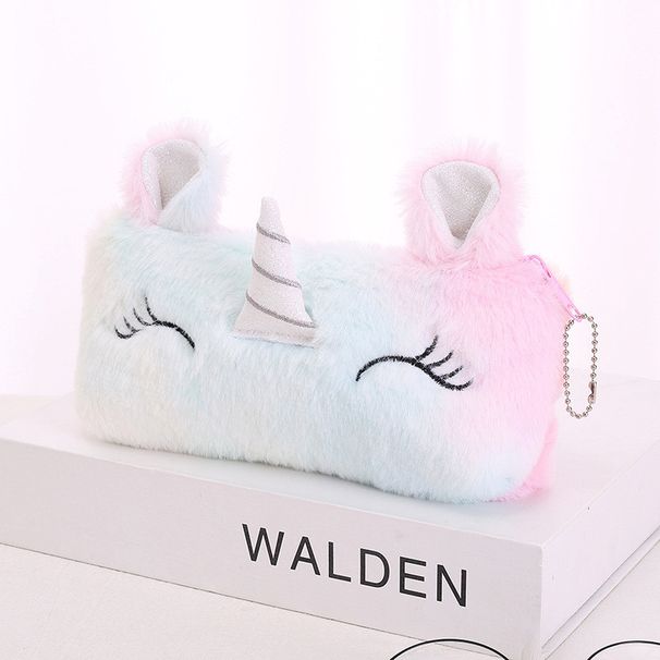 Astuccio portapenne di grande capacità per ragazze, con adorabile unicorno in peluche, color pastello arcobaleno, borsa portaoggetti_voghion.com
