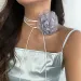 Collana girocollo in corda nera con grande fiore, gioiello da donna, colletto al collo, linea di cera, elegante, accessori Y2K 2024_voghion.com